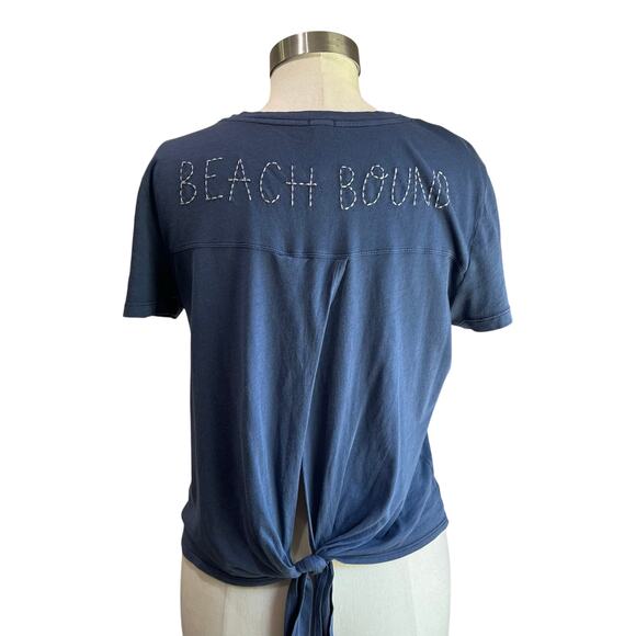 Aerie Blue Embroidered Back "Beach Bound Lightweight T Shirt Size Large - Picture 1 of 6